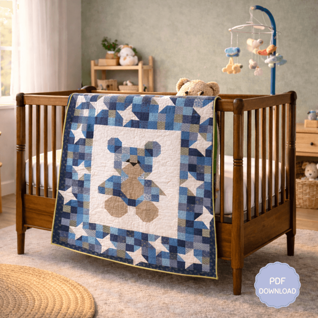 Baby Bear Quilt Pattern, 44 x 48 Inches, Instant Download