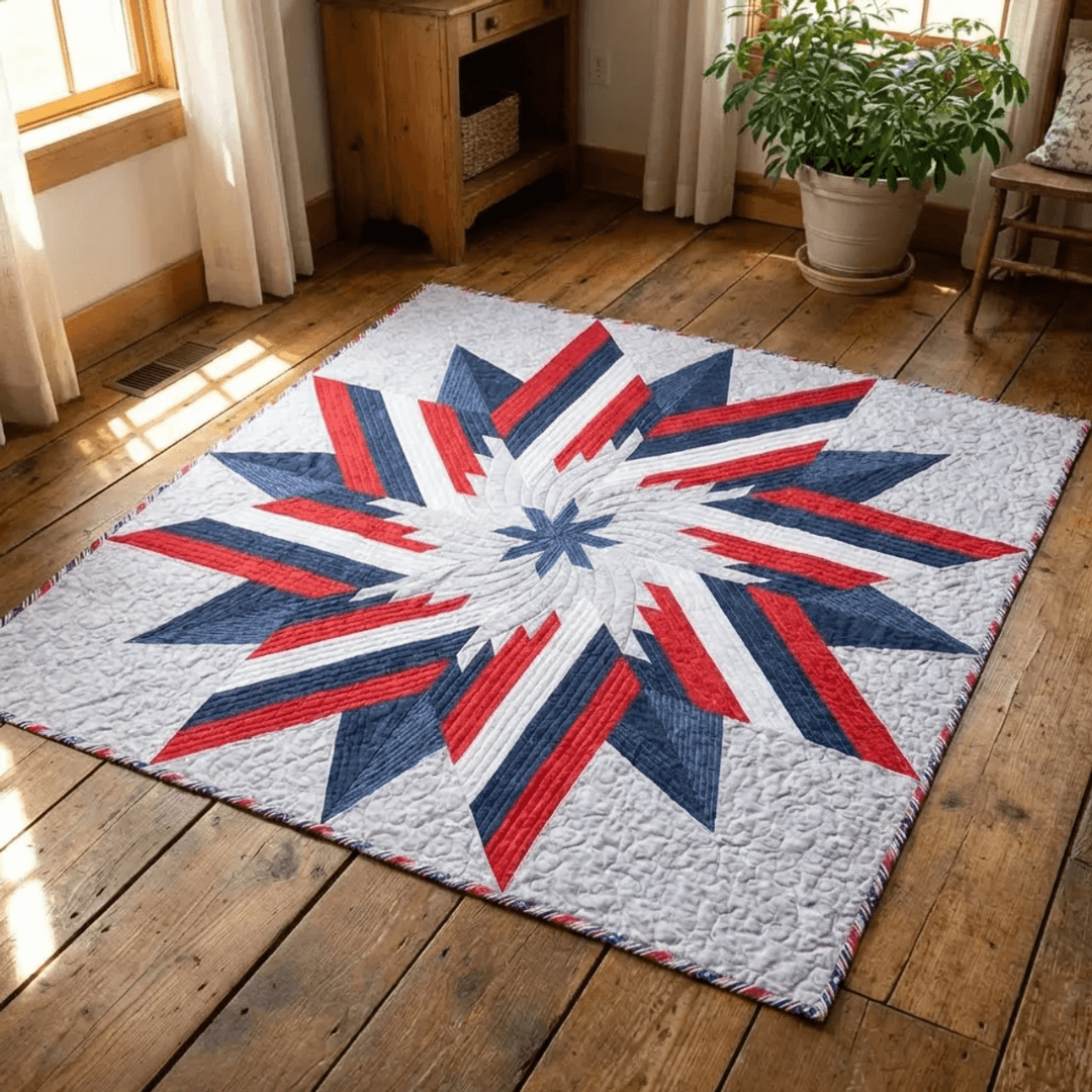 Red White & Blue Star Quilt Pattern, Instant Download